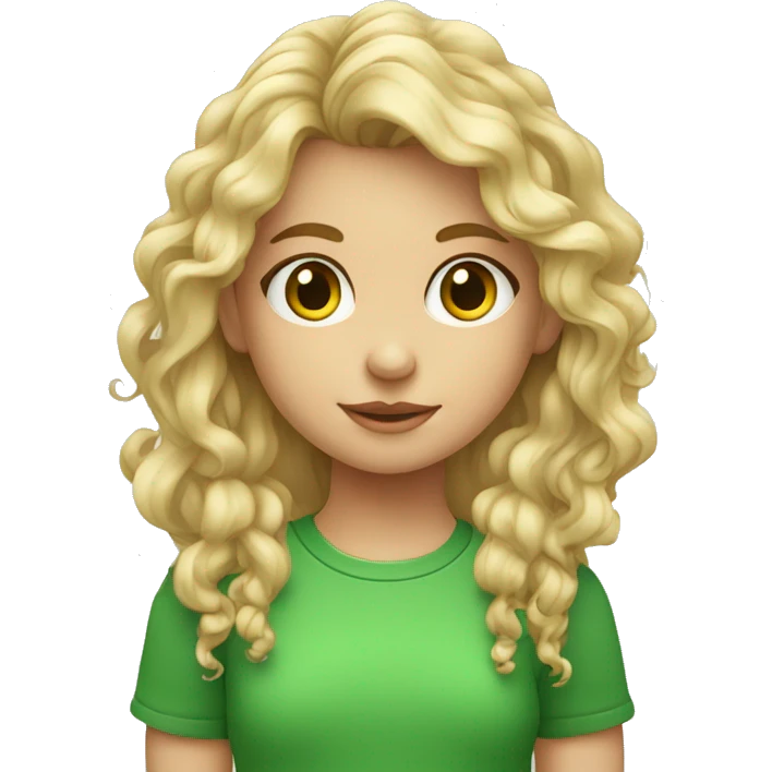 niña rubia con rizos y camiseta verde emoji