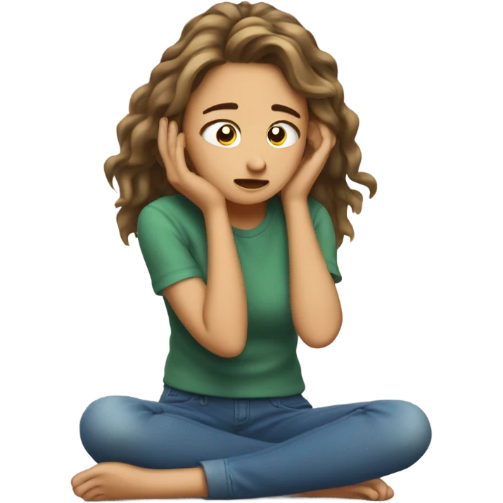 girl on ground hands in hair visible frustration from side view  emoji