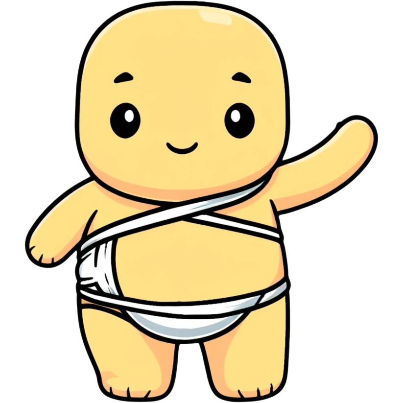 A cute cartoon stomach being repaired with a bandage and healing emoji