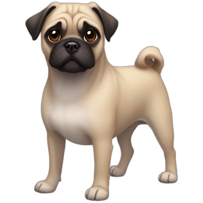 A pug cross bred with a schnauzer with fully white furr and brown eyes emoji