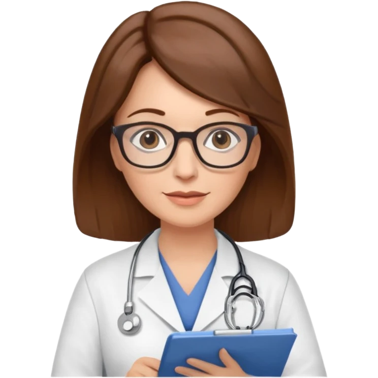 A female doctor in her 50s with brown hair reviewing a medical chart. emoji