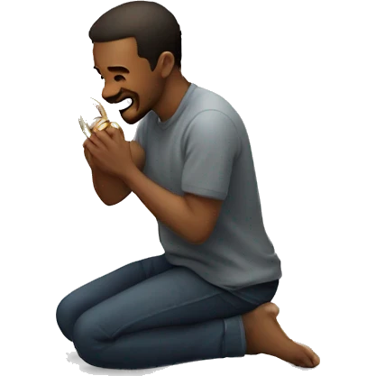 Man on one knee on the floor while holding a ring in  emoji