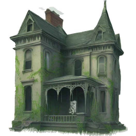 overgrown Haunting graveyard grass field at Victorian mansion emoji