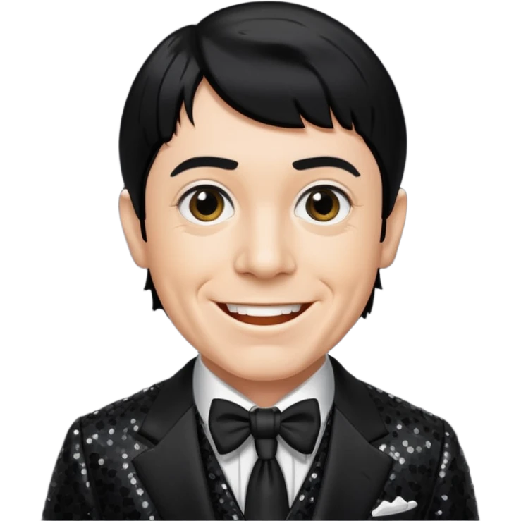 Moe Howard from The Three Stooges with black hair, black sequin suit  emoji