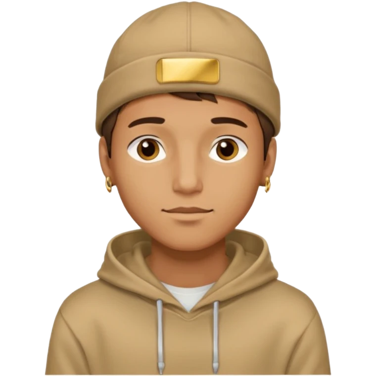 {
  "type": "human",
  "look": "male, tan hoodie, brown cap, gold jewelry, calm face, front view",
  "description": "a young man wearing a hoodie and cap, looking relaxed and confident"
} emoji