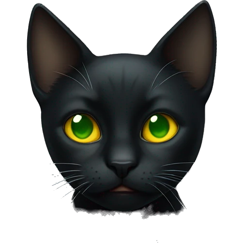 black cat with green and yellow eyes and with white place on his mouth and nose that looks like tear but nose is black emoji