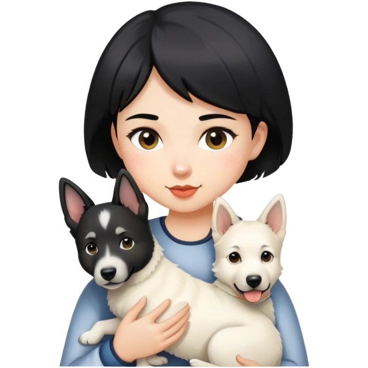 Short black hair handsome girl holding a white German emoji