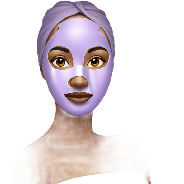 Lady with pastel Purple face mask spa beauty full face relaxing emoji