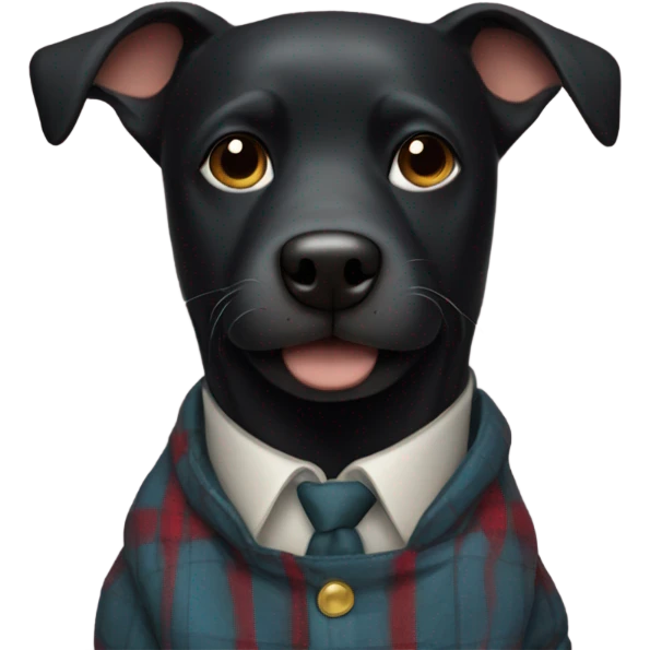 Black dog wearing plaid jacket emoji