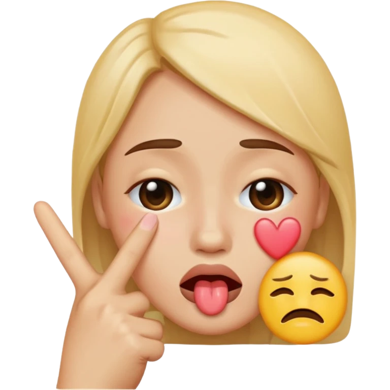 Emoji face crying while doing a kissy face holding up the peace sign emoji