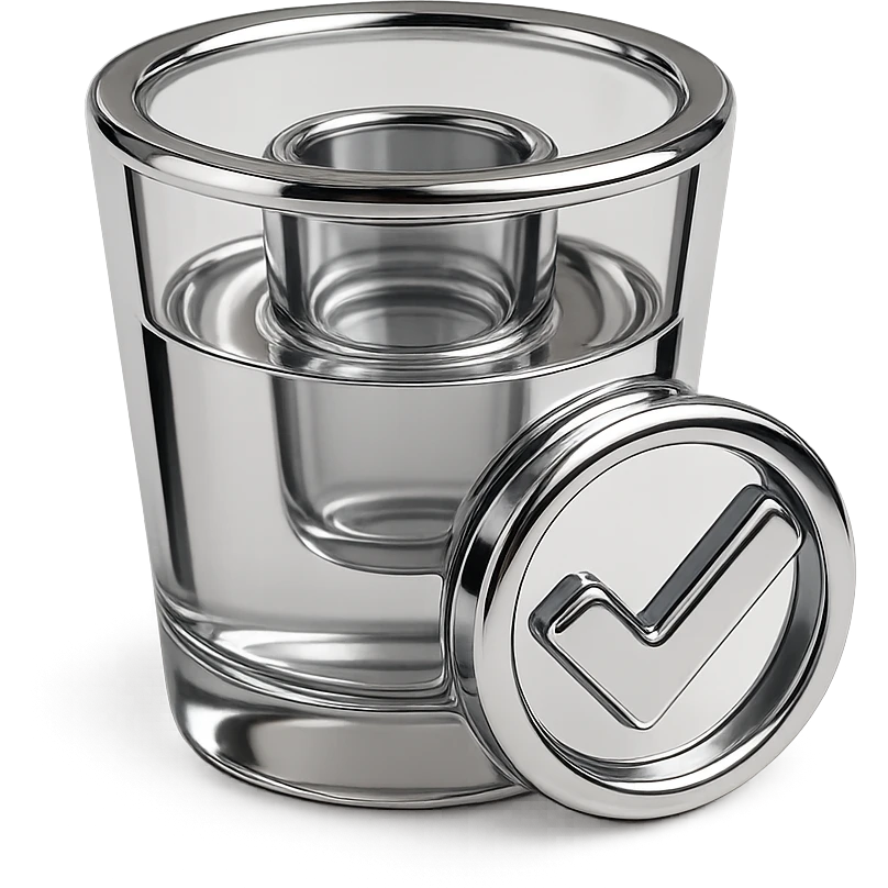 Minimal flat icon of a jagerbomb glass with a check mark, symbolizing allowed social pleasure emoji