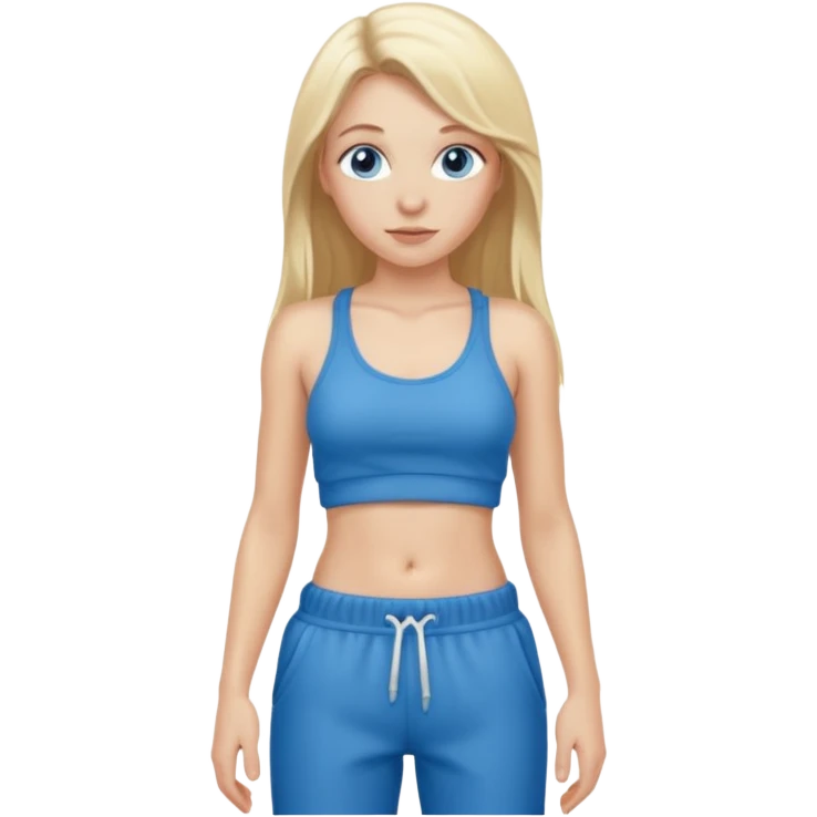 A white girl with long blonde hair with blue eyes topless wearing baggy sewatpants emoji