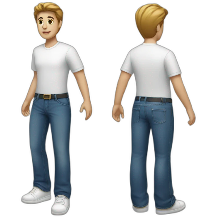 a person with white shoes, white shirt and dark blue jean emoji