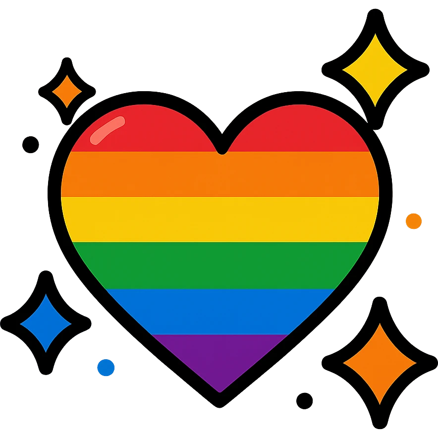 a rainbow heart with sparkles, vibrant cartoon style, celebrating Pride Month emoji