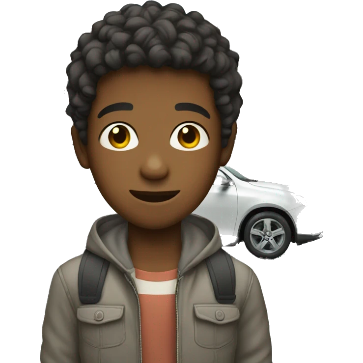 A boy in front of a car emoji