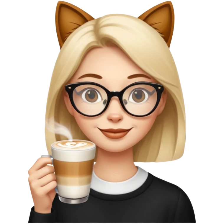 Woman with cat-eye glasses sipping latte emoji