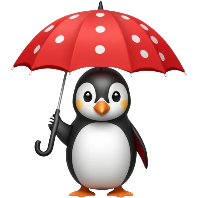 Penguin with red polka-dot umbrella emoji