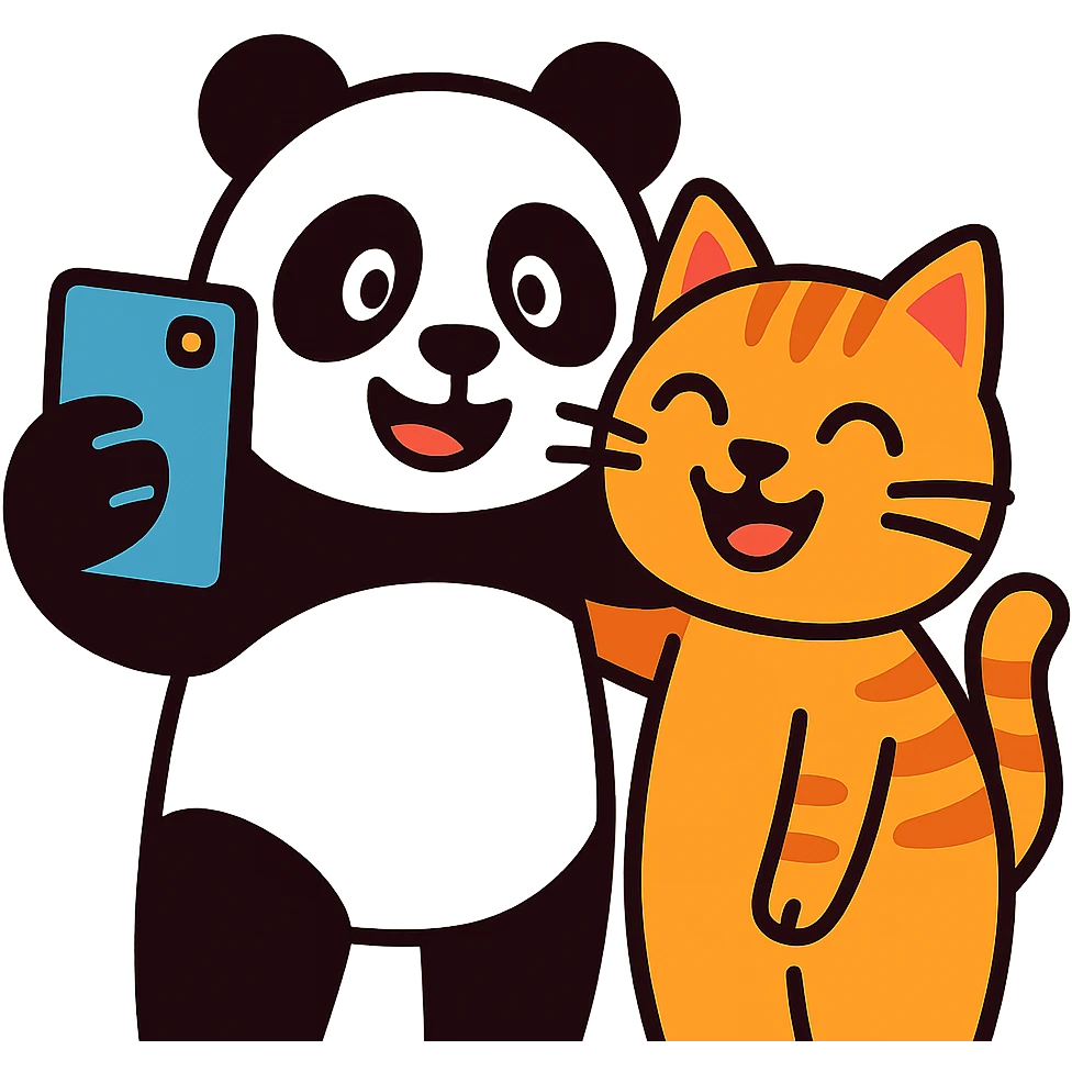 panda and cat taking a selfie together emoji