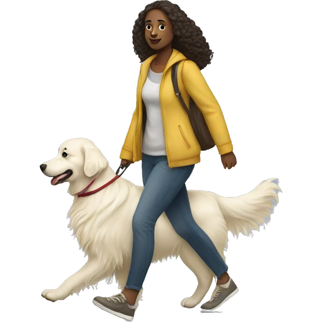 Woman walking a white golden retriever emoji
