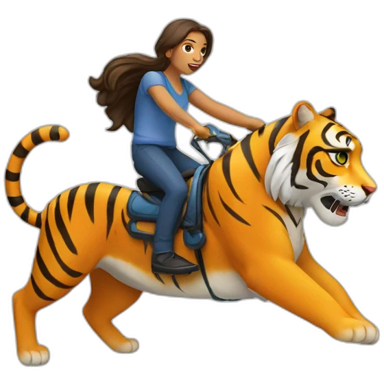 Crystal riding a cartoon tiger emoji