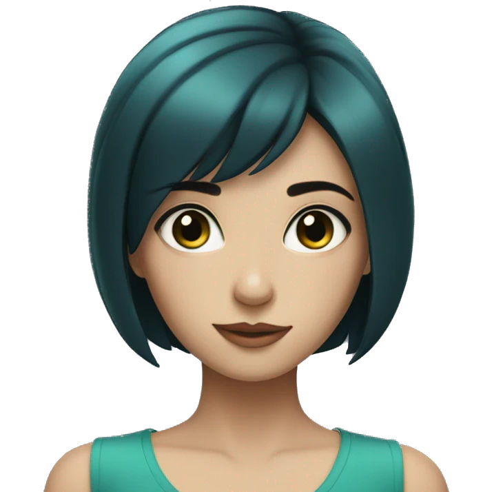 a girl with short black hair and blue-green eyes emoji