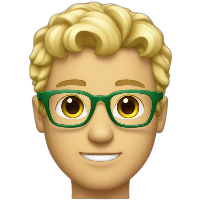 Joli homme blond aux cheveux court et boucles et des lunettes avec des yeux verts emoji