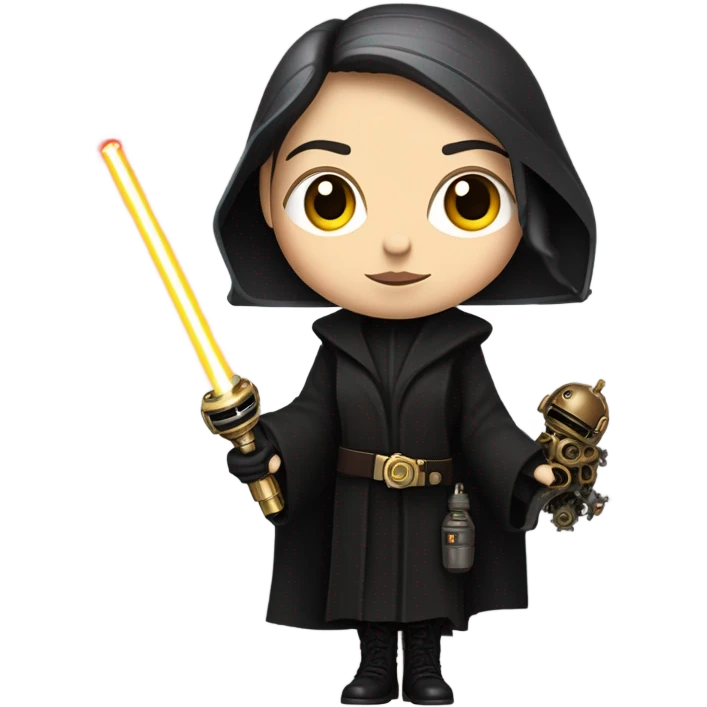 Jedi Wednesday Addams piloting a Jumpspeeder anti-gravity repulsorlift steampunk swoop emoji