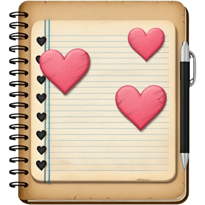 Notebook with scribbled quotes and hearts  emoji