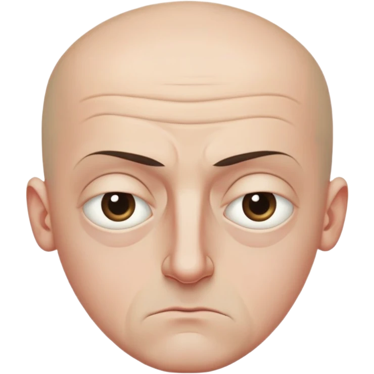Steven Miller, bald, scowling expression, narrow rectangular head, bottom lip sticking out, eyelids almost closed and lower on the outside, dark circles around eyes emoji