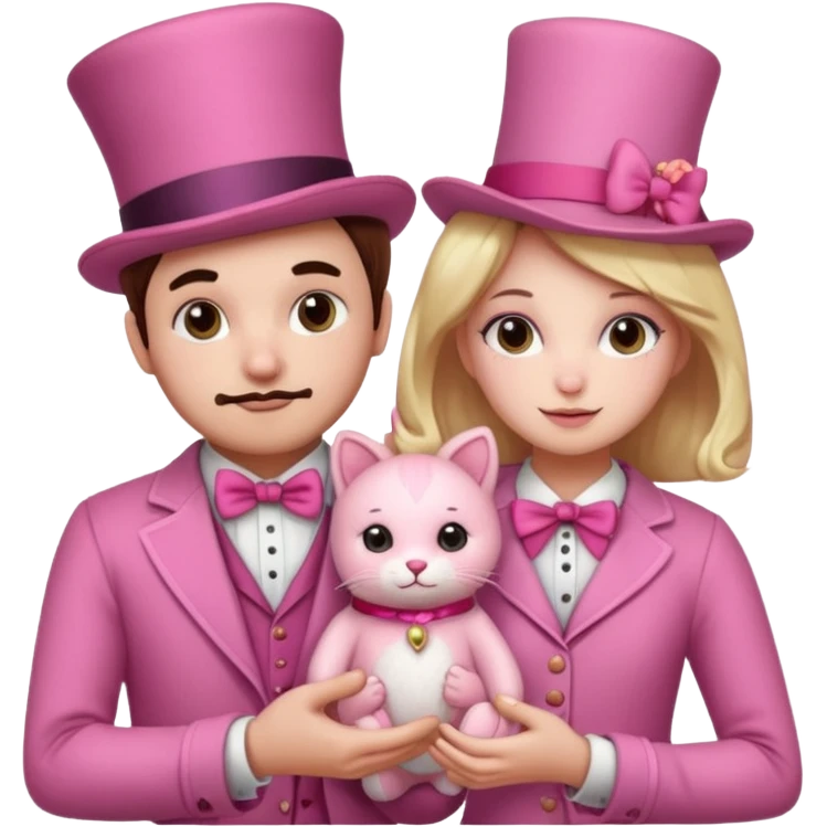 Aesthetic pink teddy magician couple and their pet cat emoji