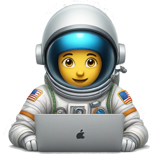 astronaut boy coding on the macbook, symmatrical emoji