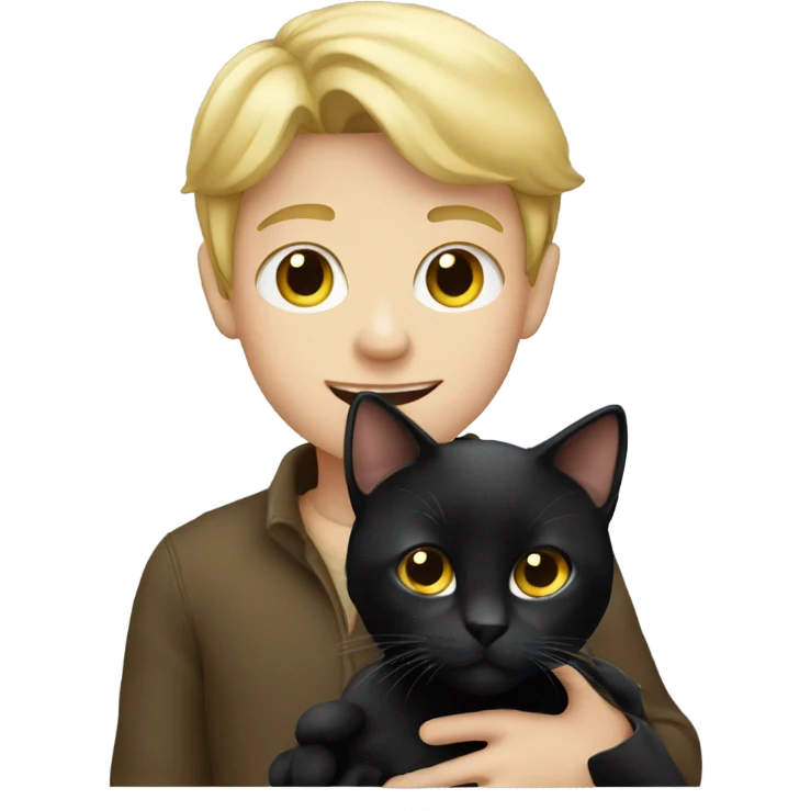 Blonde boy holding black cat  emoji