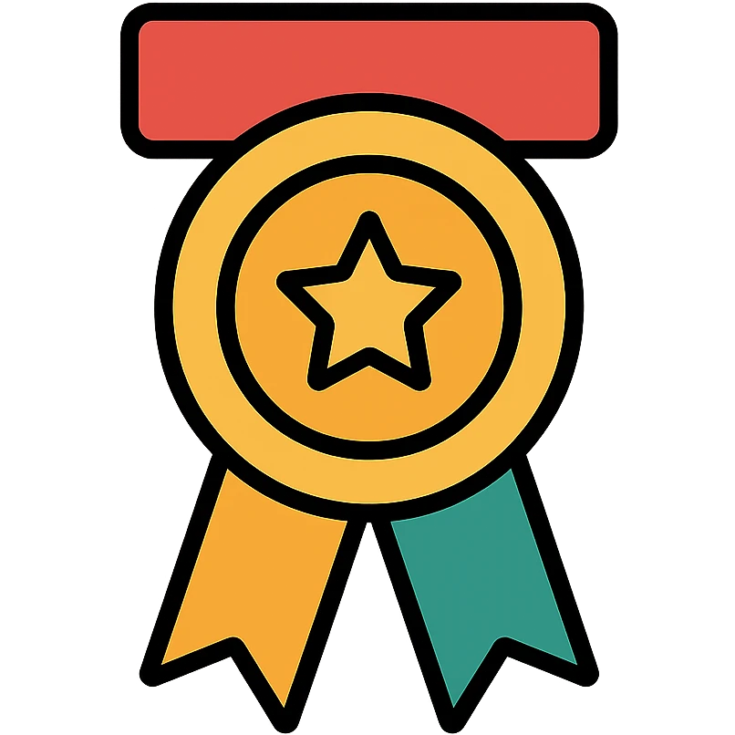 premium award badge icon with gold and colorful elements, elegant and minimalist flat design, 2D flat vector, trending icon look, soft shadows, isolated on white background, no text, perfect for commercial use emoji