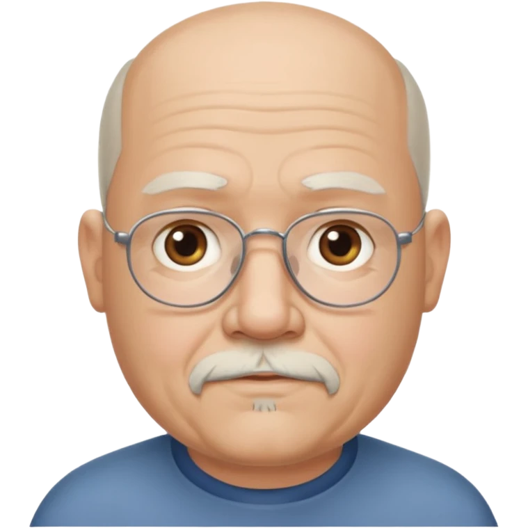 75, goatee, bald, grey side hair, no glasses, chubby emoji