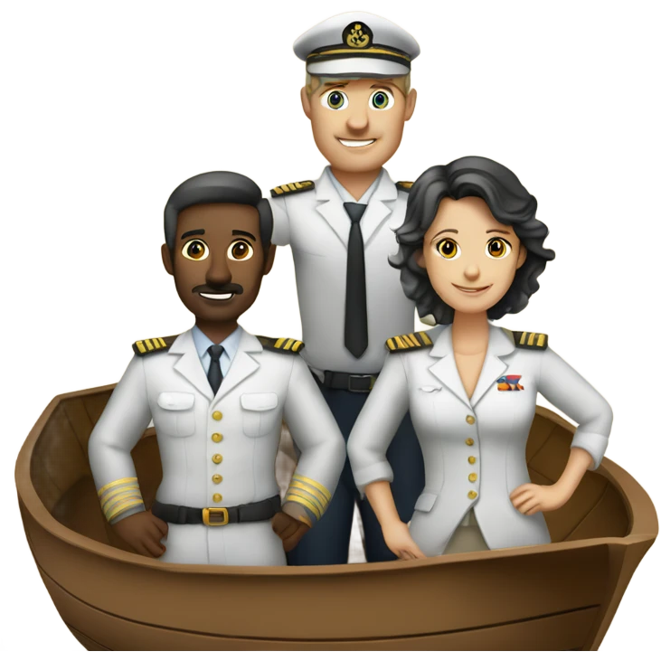 Create a ship with 4 captains, consisting of 1 man and 3 women - the man is South African and the women are all Caucasian emoji