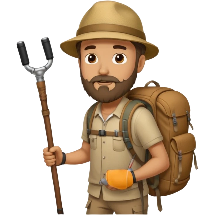 Montañero con mochila y bastones . emoji
