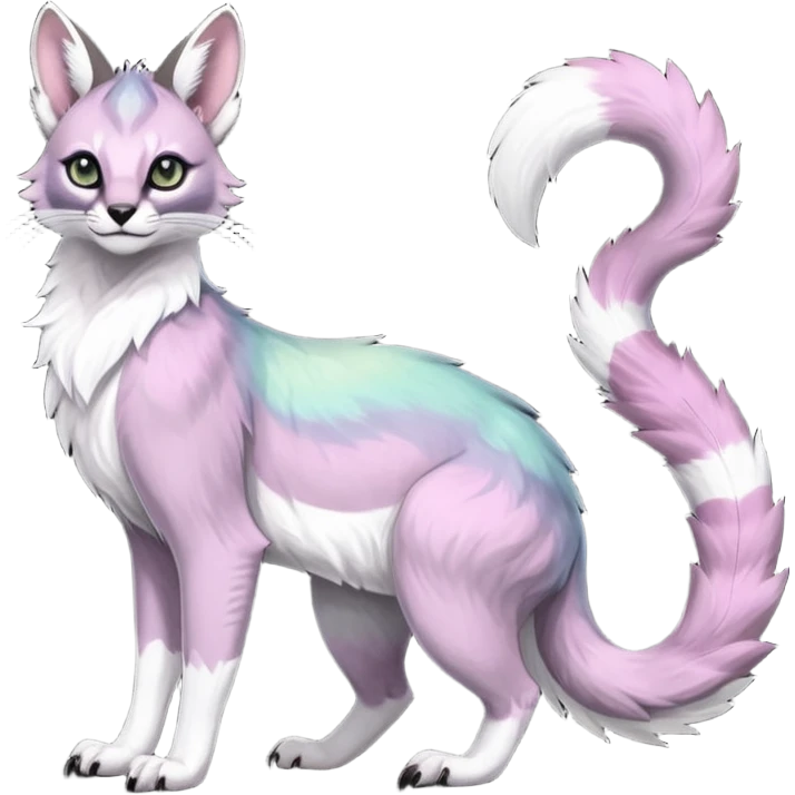 Colorful dark tropical pale light fruity pastel white glorious iridescent divine exotic cute cool beautiful beautiful fantasy-caracal-civet-genet-sergal-vernid-Gryphon-Cacomistle-Trico-oncilla-animal-Fakémon-hybrid-fursona (full body) emoji