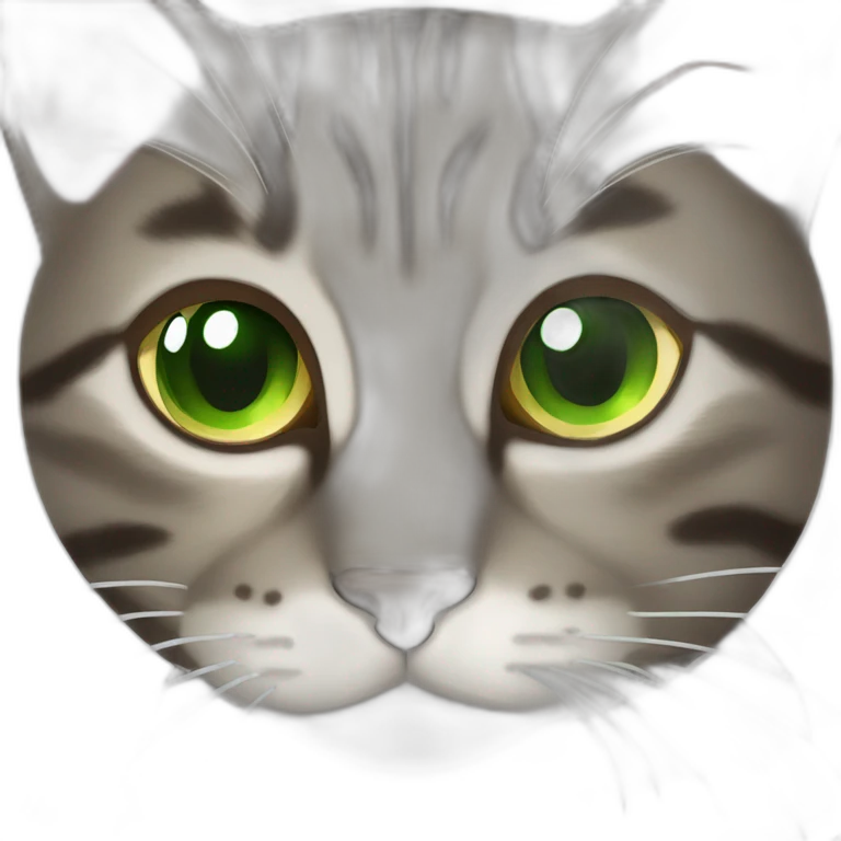 Dark brown and white Tabby Cat with green eyes, laying on the side emoji