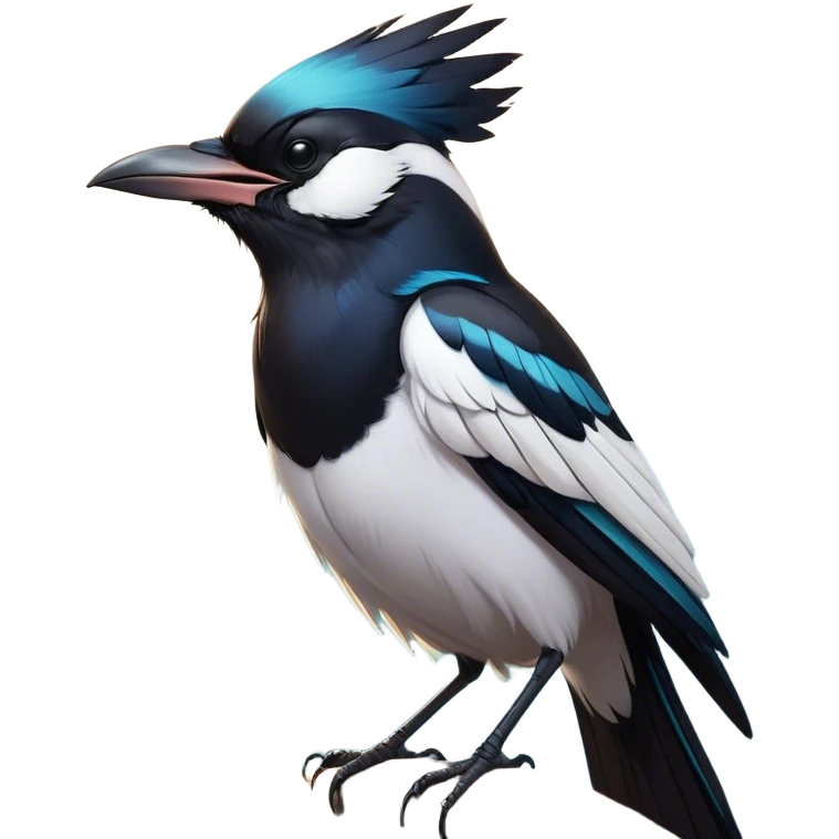 Cinematic Cute Yawning Magpie Portrait Emoji, Head tilted slightly with a dramatic, wide-open yawn, showcasing a sleek, contrasting feathered form with softly drooping wings and sleepy, half-closed eyes, Simplified yet irresistibly adorable features, highly detailed, glowing with a soft, cozy urban glow, high shine, relaxed yet expressive, stylized with a dash of whimsical charm, soft glowing outline, capturing the essence of a drowsy yet affectionate magpie that appears ready to stretch out for a nap! emoji
