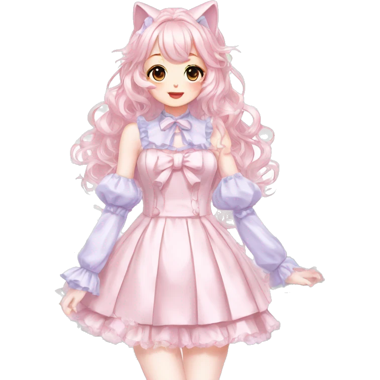 Shiny Blushing Cute Kawaii Beautiful Pastel Lolita Anime Catgirl Trending Style Cottagecore Pastelcore  full body emoji