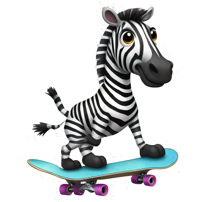 A zebra herself rides a skateboard, looking adventurous and carefree. emoji