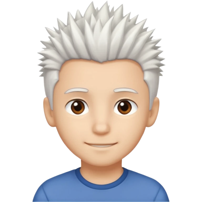 A light-skinned boy with soft, spiky white hair,, brown eyes, and a gentle smile. emoji