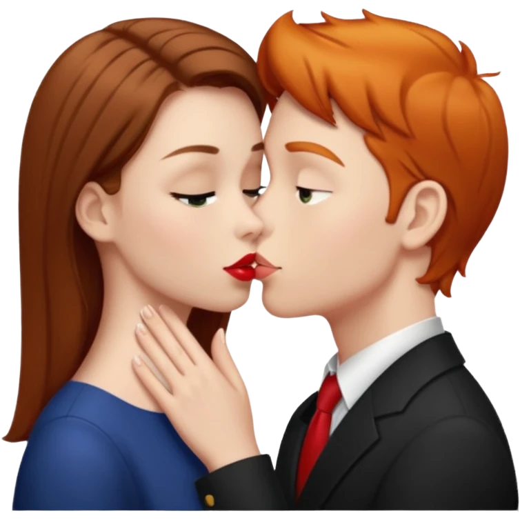 Girl with straight brown hair kissing ginger boy emoji