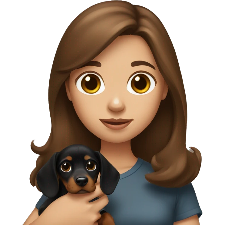 Brown hair girl holding black and tan dachshund puppy emoji
