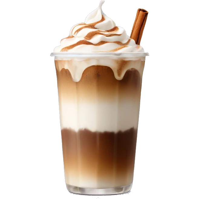 Iced coffee with cinnamon on whipped cream emoji
