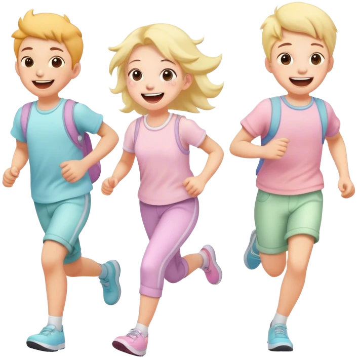children in pastel clothes run and laugh emoji