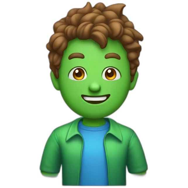 Green guy with devil horns blue shirt and white pants emoji