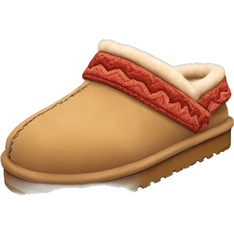 Ugg Camel slip-on slippers. A thin red zig-zag stitch only encircling ankles, VERY chunky platform sole. emoji