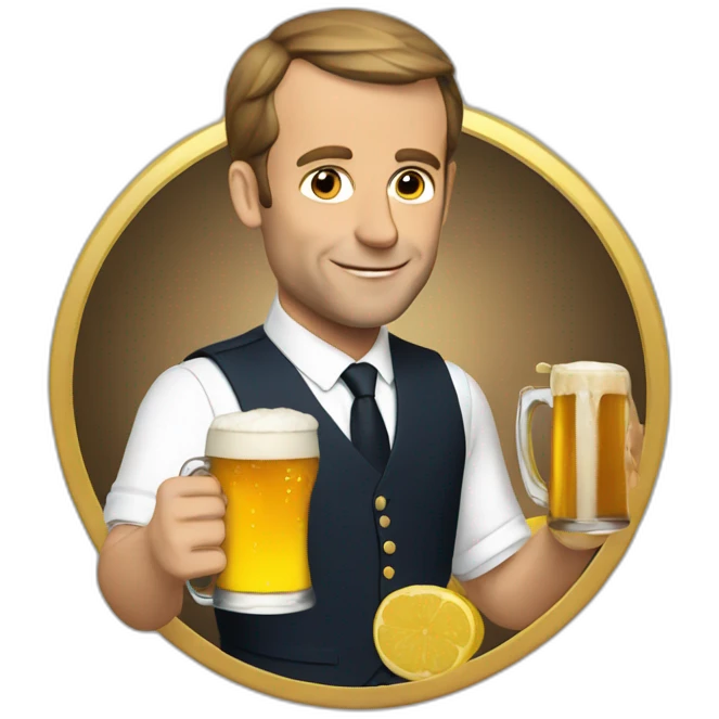 Macron with beer emoji