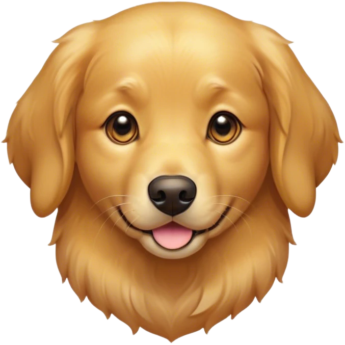 Cinematic Cute Golden Retriever Portrait Emoji, Head tilted playfully and inquisitively, showcasing a rich, glossy golden coat with a healthy sheen, round, sparkling brown eyes filled with curiosity, Simplified yet irresistibly adorable features, highly detailed, glowing with a warm, friendly glow, high shine, affectionate and lively, stylized with a touch of whimsy, bright and endearing, soft glowing outline, capturing the essence of a mischievous yet loving companion, so playful it feels like it could leap out of the screen and into your arms! emoji